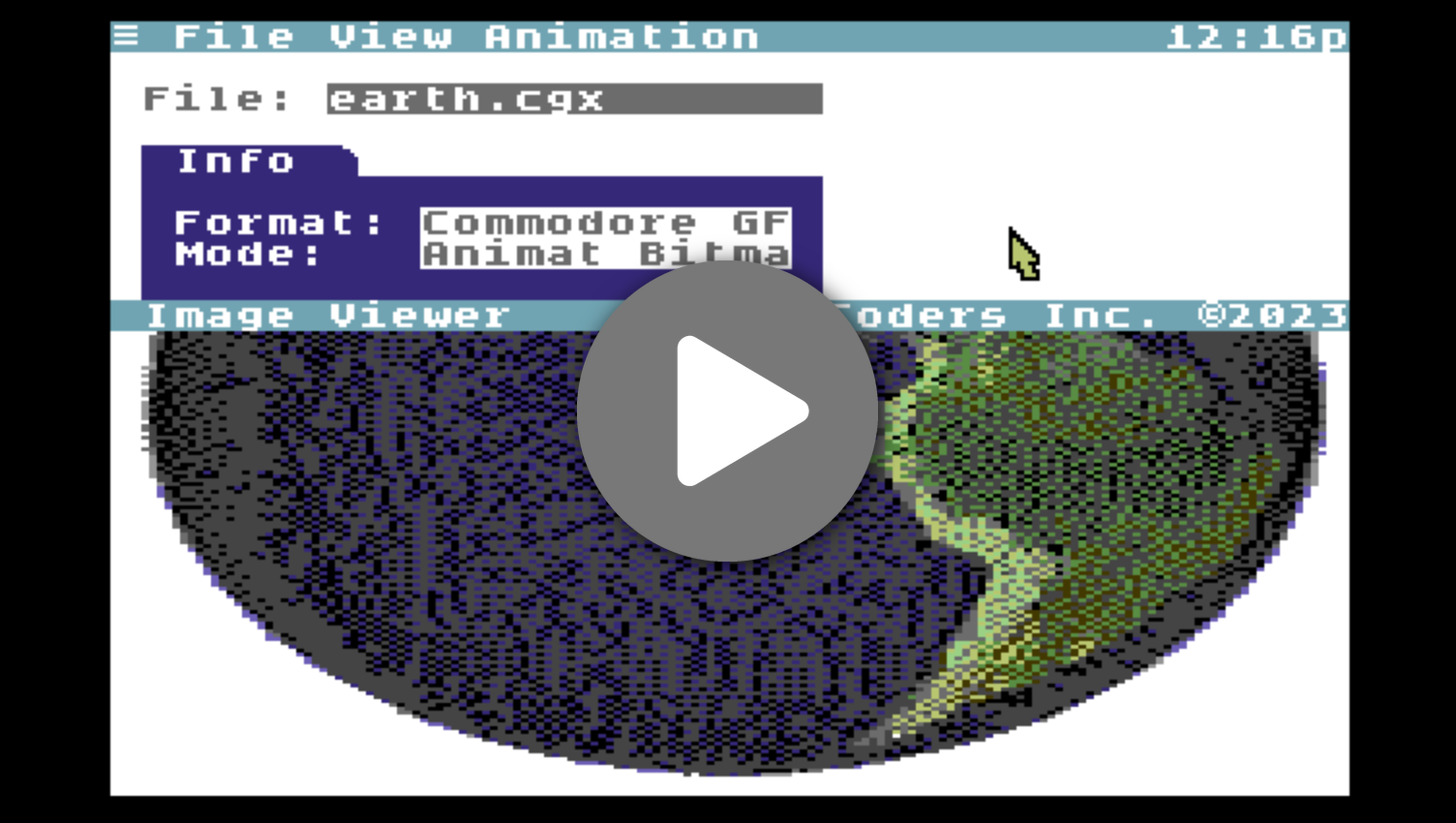 Interactive spinning Earth animation in Commodore Grafix format.